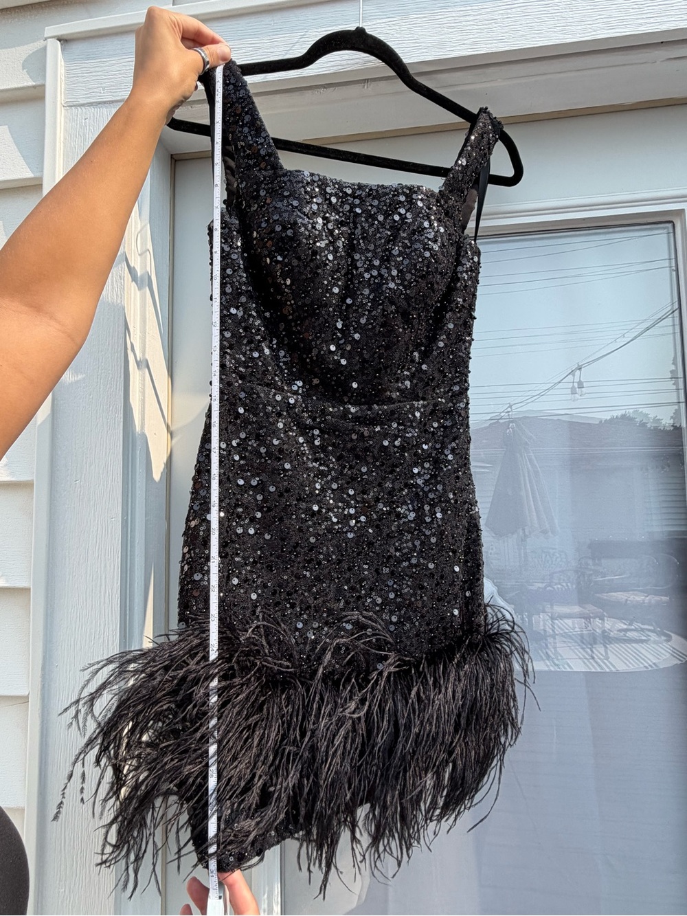Portia and Scarlett Black Sequin Feather Mini Dress